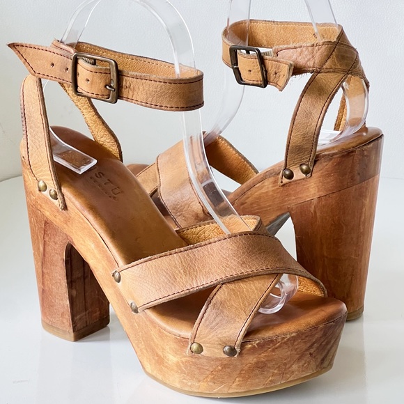 Bed Stu Shoes - BedStu Madeline Chunky Retro-inspired Platform Tan Rustic Wood Heels Sandals